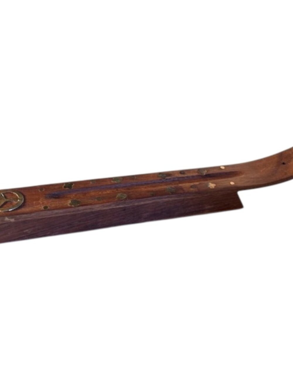 VTG Classic Wood Incense Burner Holder Peace Sign With Brass Inlays- Brown